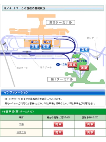 Narita Airport “Car Park Status” Online, also at Mobile Site