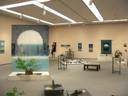 秋田で「月」がモチーフの藍染作品展－緑色のグラデーションも