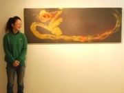 墨汁が乾く前にラメをふりかけた作品も－新進女性書道家が初個展