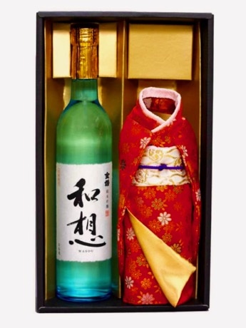 羽田・成田免税店に着物ボトルカバー付き日本酒 東京の地酒「金婚 純米吟醸 和想」