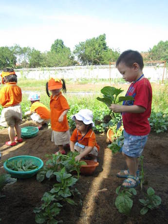 野菜を収穫する子どもたち ©Family Garden