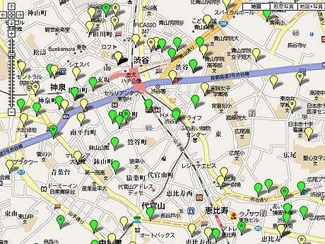 写真＝FONマップ（日本版）。初期設定では渋谷駅周辺を表示