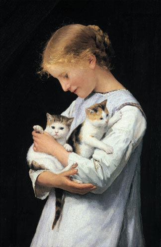 「少女と2匹の猫」（1888年、油彩・キャンバス、個人蔵）