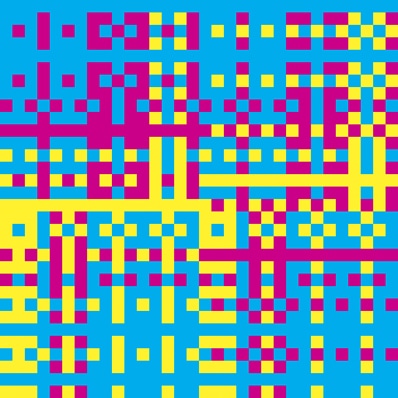 「脳内混色絵画 C2M1Y1 #6」（中ザワヒデキ、2007年、油性溶剤デジタルプリント、合成樹脂、アルミフレーム）