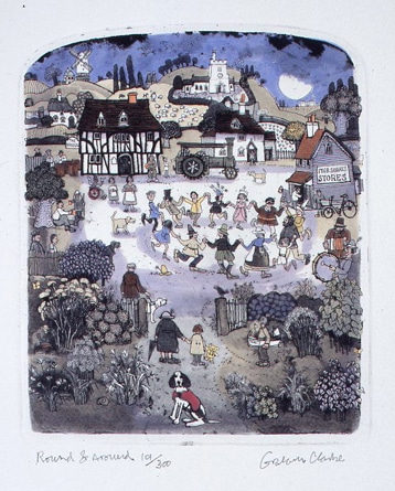 「輪になって」（銅版画＋手彩色　20.8×17.2cm　2008年）