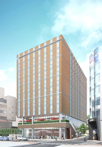 2010年に開業予定の「ホテルユニゾ渋谷（仮称）」外観イメージ。地下1階〜2階には商業区画も整備