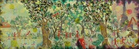 「人間、自然、記憶」（2009年、アクリル、油彩、キャンバス、パネル、53×145.6センチ）&copy;Kota Hirakawa