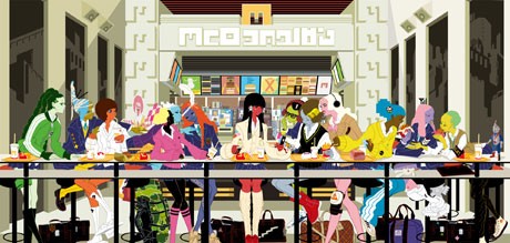 「最後の晩餐」がモチーフの「last supper」では、思い悩むイエスに替わって、ケータイを片手に涙する女子高生を配置した &copy;IPPEI GYOUBU