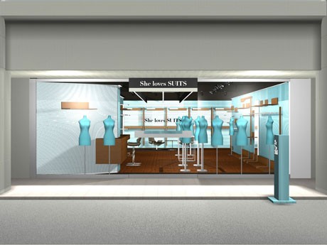 オンリーの新業態店としてオープンする「シーラブズスーツ」のイメージ。「自宅で洗える」婦人スーツを中心に扱う