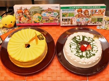 南條有香さんがプロデュースした「このはな村のニンジンシフォンケーキ」（左）と日南響子さんがプロデュースした「ブルーベリー村のヨーグルトムース抹茶風味」（右）
