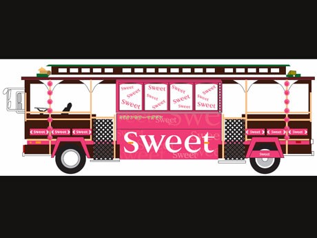 8月14日・15日に渋谷〜原宿間を走る「sweet」バス（イメージ）。乗降客にはうちわやバッグなども進呈