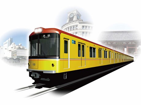2012年から導入を開始する新型車両1000系イメージ。車体色は黄色を基調に「レトロ調」のデザイン