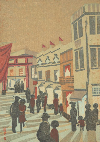 油彩画、日本画、版画、紙稿、ポスター、建築図面など約140点を展示する。写真＝前川千帆「渋谷百軒店」（1929年、千葉市美術館蔵）