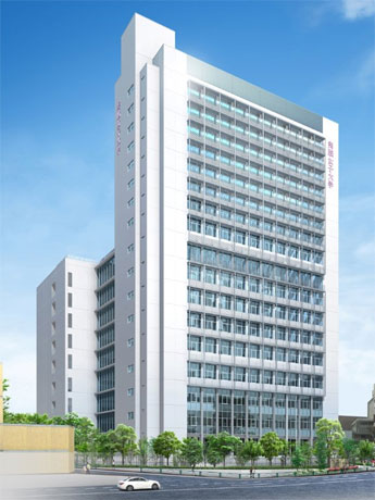 地下1階・地上17階となる大学・短期大学棟のイメージ。2014年1月竣工予定
