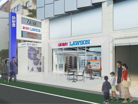 ローソンとHMV両方のロゴが掲出される「ローソンHMV表参道店」外観イメージ