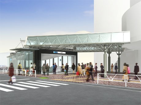 東京メトロ出口とJR西口の間に設ける連絡屋根の完成イメージ