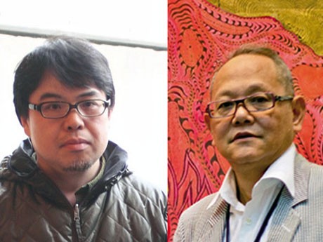 対談する美術評論家で多摩美術大学教授の椹木野衣さん（左）と「ミヅマアートギャラリー」ディレクターの三潴末雄さん（右）