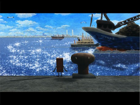 一片の赤いレンガが街中でさまざまなものに出合う物語を描いた「HARBOR TALE」より