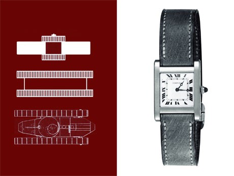 1917年に描かれたタンクのデザイン画（左）と「タンク」リストウオッチ（1919年）&copy;cartier