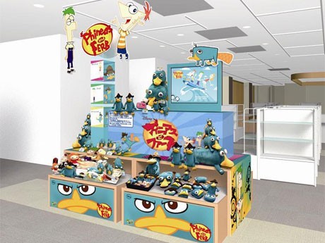 「フィニアスとファーブ」の商品を集積するコーナーのイメージ&copy;Disney