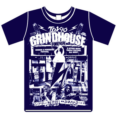 「シアターN渋谷」と「銀座シネパトス」のダブルネームTシャツ（2,900円）。シアターN渋谷では青色を販売する