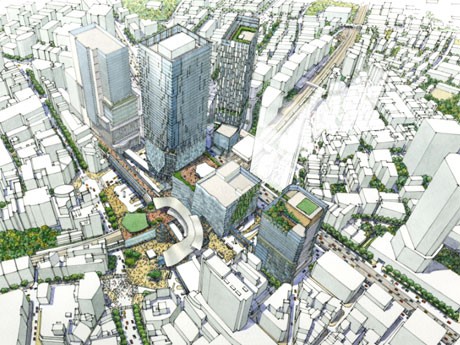 ハチ公広場付近上空から恵比寿方面を望む渋谷駅街区土地区画整理事業の完成イメージ
