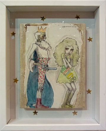 宇野亜喜良さんの作品「マスカレード」（2013年、アクリル・鉛筆・キャンバス、9万4,500円）