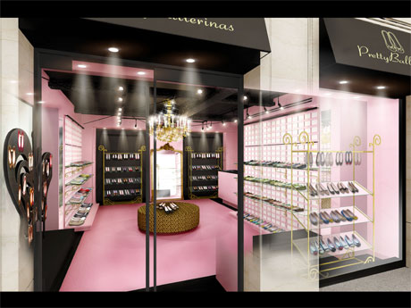 世界共通のデザインで、ピンクと黒を基調に「かわいらしい雰囲気」に仕上げる店舗のイメージ