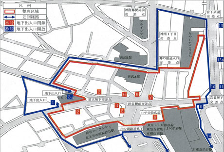 当日の整理区域や迂回路（配布しているチラシより）