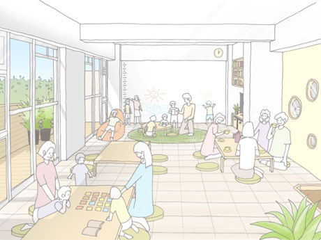 キッズスペース（写真奥）などを設けるリビングのイメージ