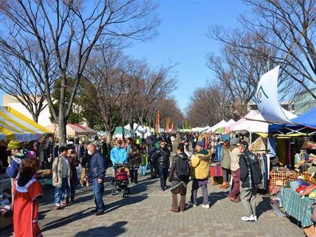 ケヤキ並木には100店以上のマーケットが並ぶ。写真は過去に開催された際の様子