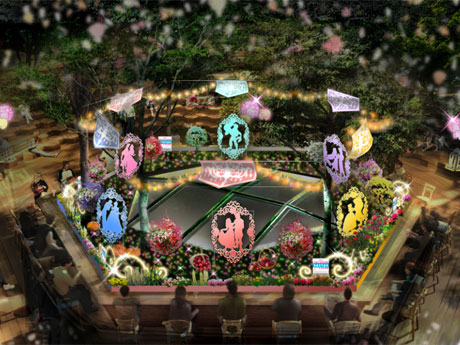 6階屋上テラス「おもはらの森」の装飾イメージ。日没後はライトアップする&copy;Disney