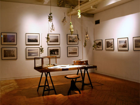 地階ながら天井高4メートルある場内。現在は古川正之さんの写真を展示中