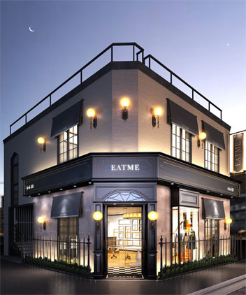 ロンドンの「裏路地にあるかわいい店」をテーマにする店舗イメージ