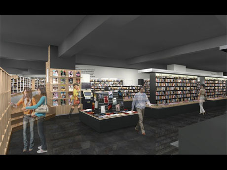 ファッションやアート関連書棚を展開する公園通り側から入ったエリアのイメージ