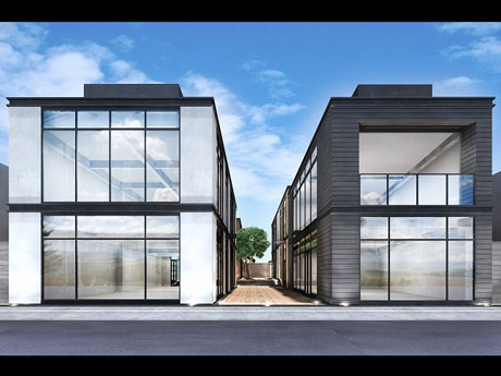 テラスでつながる2棟構成の施設外観イメージ