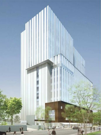 スタジアム通りから望む新築ビルの外観イメージ