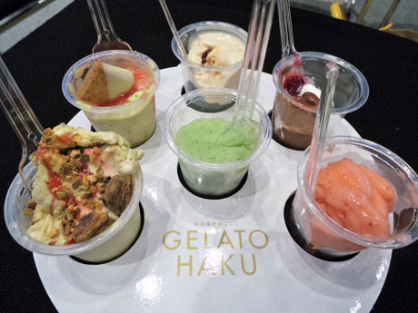 好きな味を自由に食べられるジェラートはミニサイズのカップで提供する