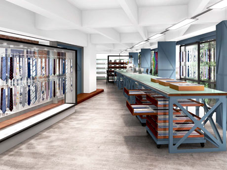 ミシンを設置して縫製職人の作業風景を見られるようにする店内イメージ