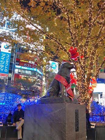 イルミネーションに彩られたハチ公像周辺