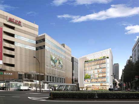 外観イメージ。中央奥の建物が新しい商業施設