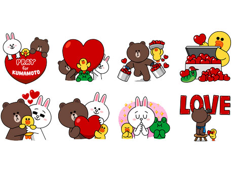 8種類をデザインした「熊本地震 被災地支援スタンプ」