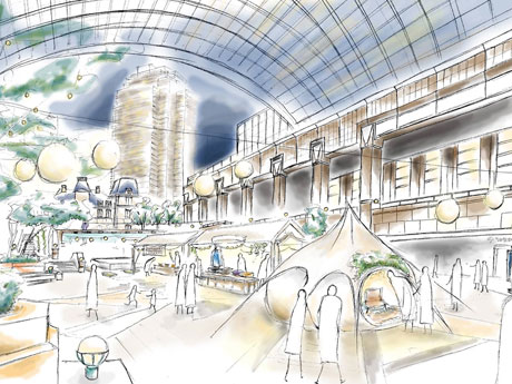 テントが設置されポップアップが並ぶ会場のイメージ