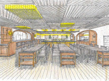 木目とレンガを基調にする店内のイメージ