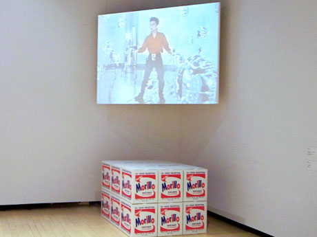 エルビス・プレスリーを描いたアンディー・ウォーホルに扮した森村泰昌さんの作品（上｝