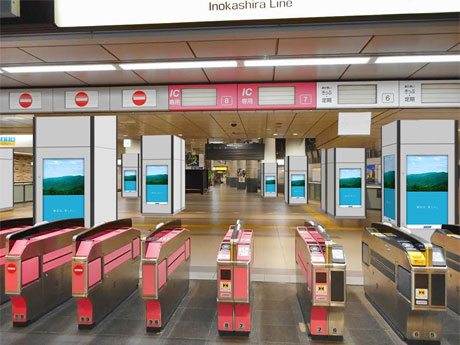 改札内の柱に新設するサイネージのイメージ