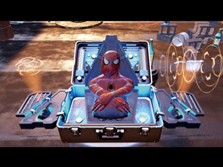 スーツを着てスパイダーマンに変身するところから始まるVR映像のイメージ