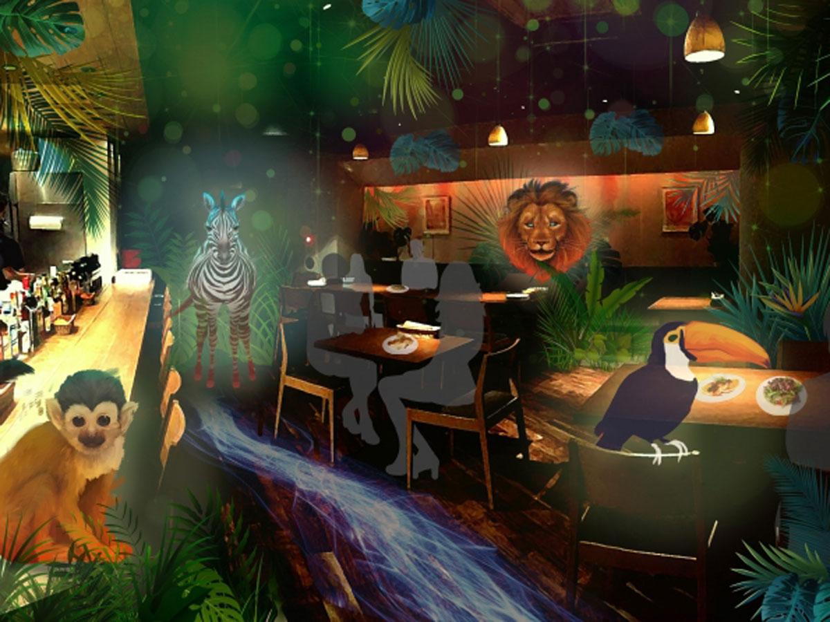 動物をデジタルアートで出現させる店内のイメージ