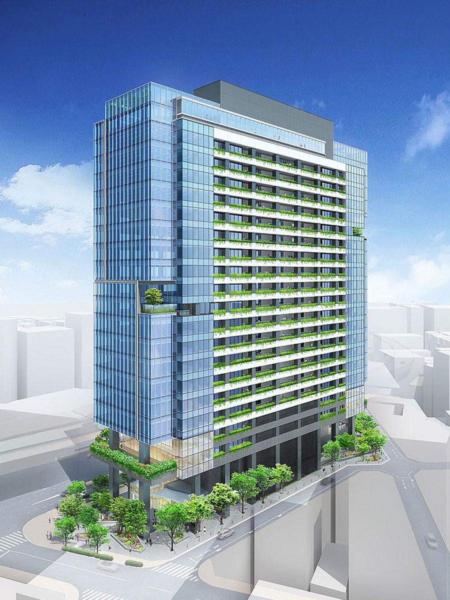 オフィスを中心とした新築ビルの北側外観イメージ（提供：東急不動産）