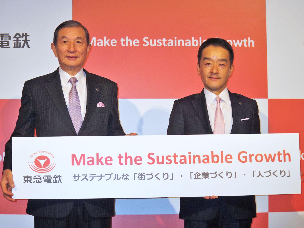 （左から）今年度で退任する野本弘文社長と来年度社長に就任する高橋和夫専務